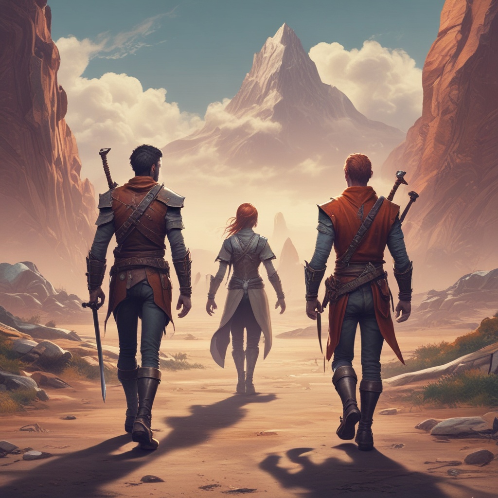 Two male and one female RPG characters walking away
